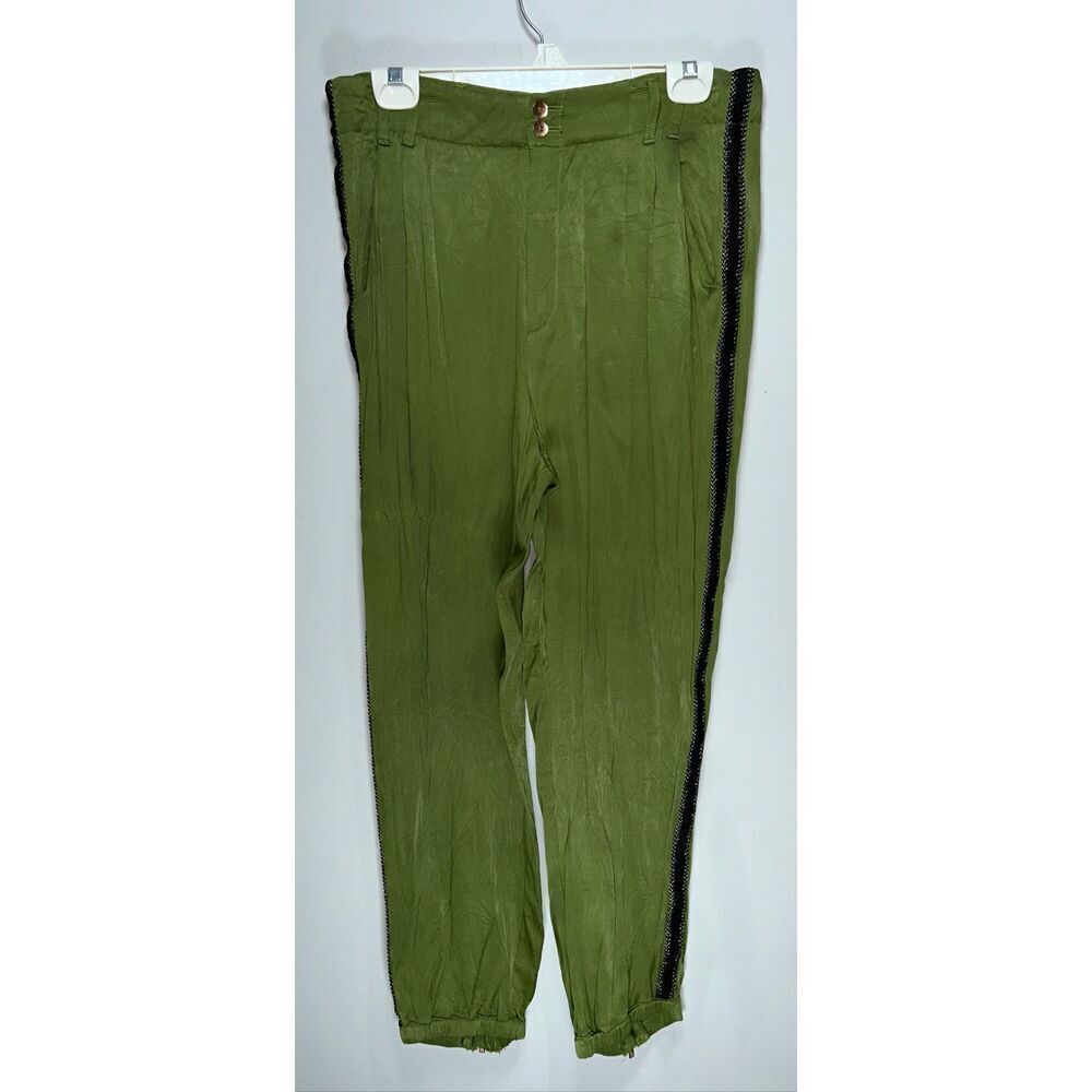 Anthropologie Diandra pleated satin joggers in green size 10